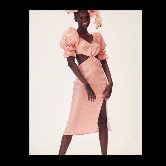 NWOT LPA Edith Midi Dress in Orange Houndstooth XS - Picture 3 of 10